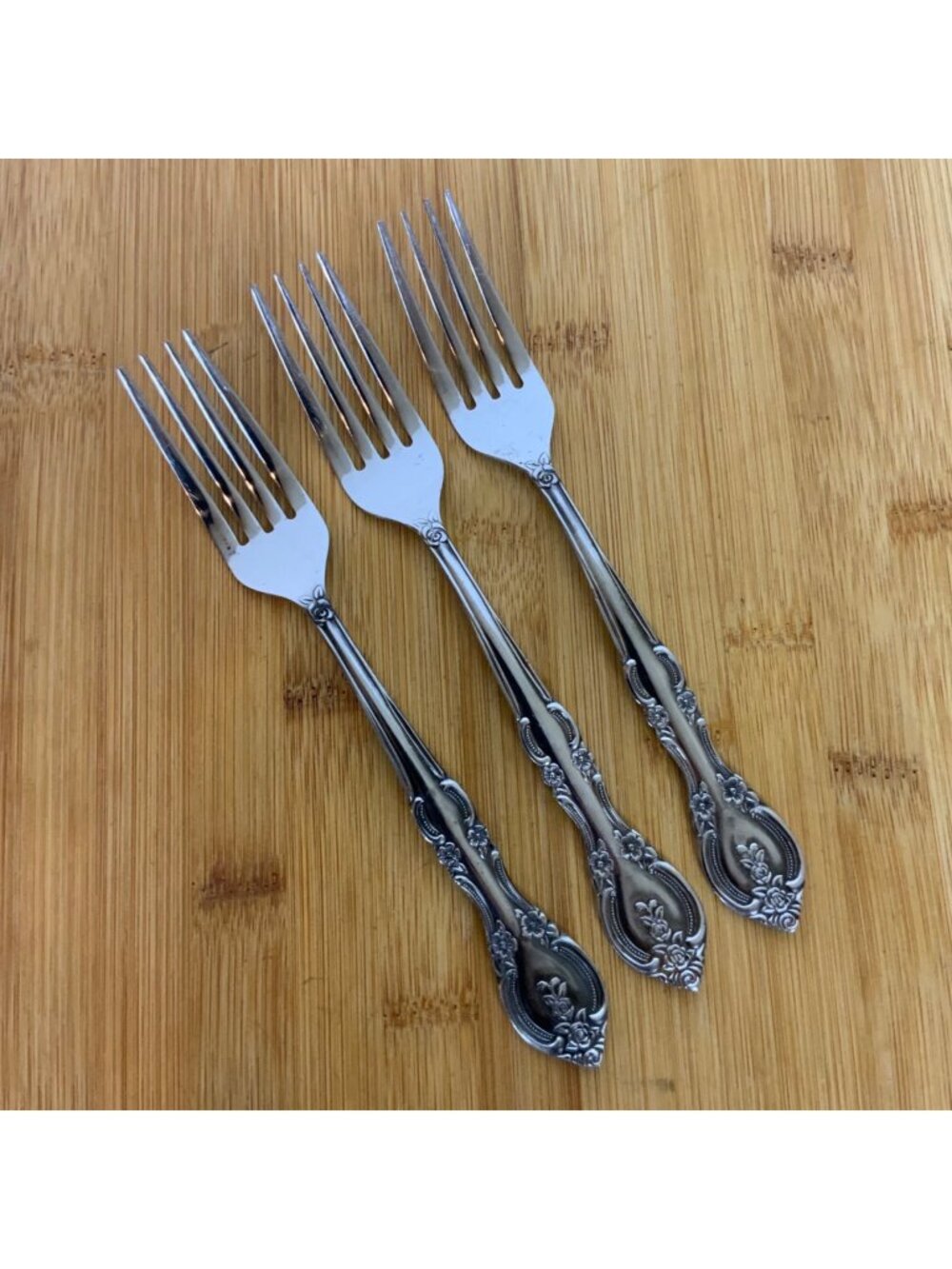 Marseilles Stainless Steel Dinner Forks Set Of 3 Floral Design Made In Japan